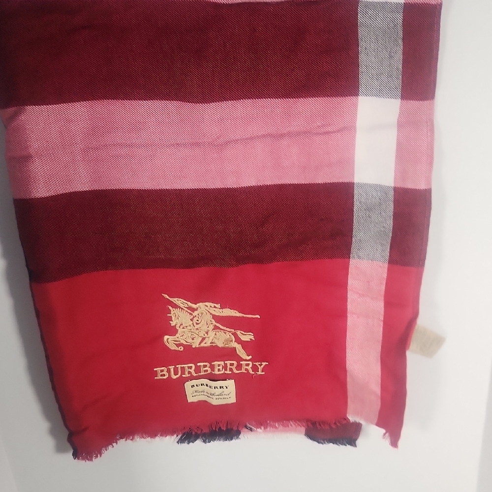 Burberry Red and Pink Checkered Scarf